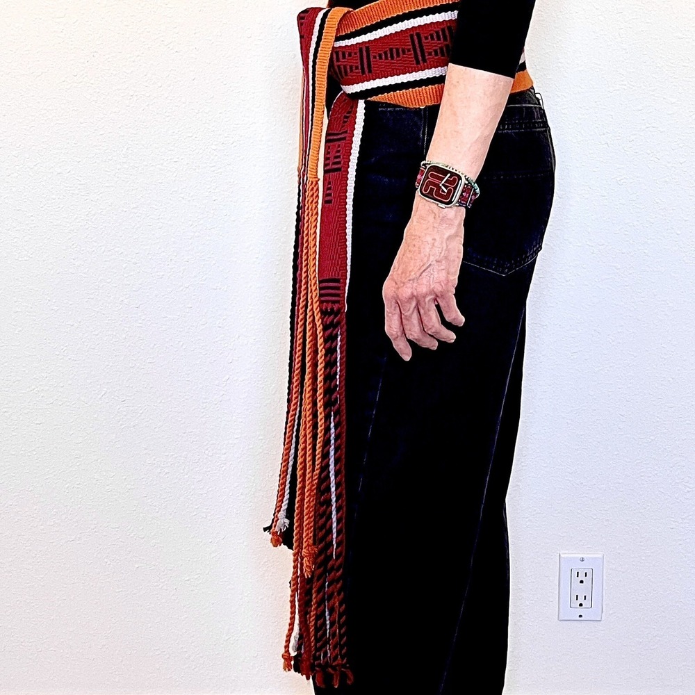 Vintage Navajo Woven Sash Belt 92" x 5" Wool 1960s Ceremonial Fringe Hand Loom - Picture 4 of 4